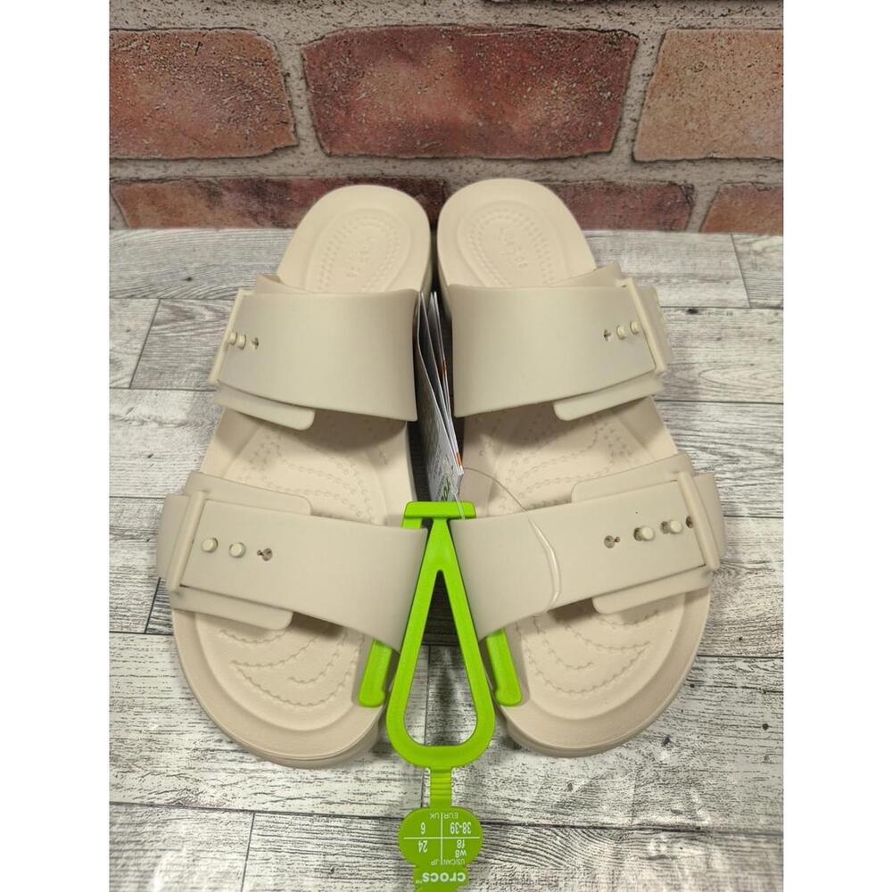 Crocs Brooklyn Buckle Low Low Women's Size 8 Beige Slide Sandals New Tagged - Picture 4 of 10